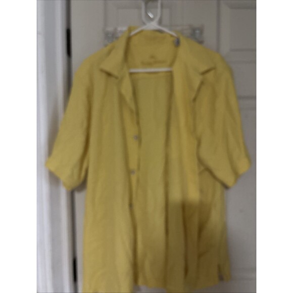 Tommy Bahama Shirt L Silk Blend Yellow Pocket Beach Button Up Short Sleeve Mens - Picture 1 of 9
